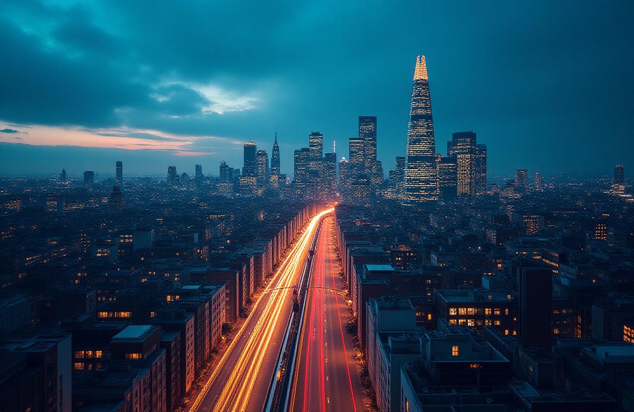 London skyline with logistics network overlay